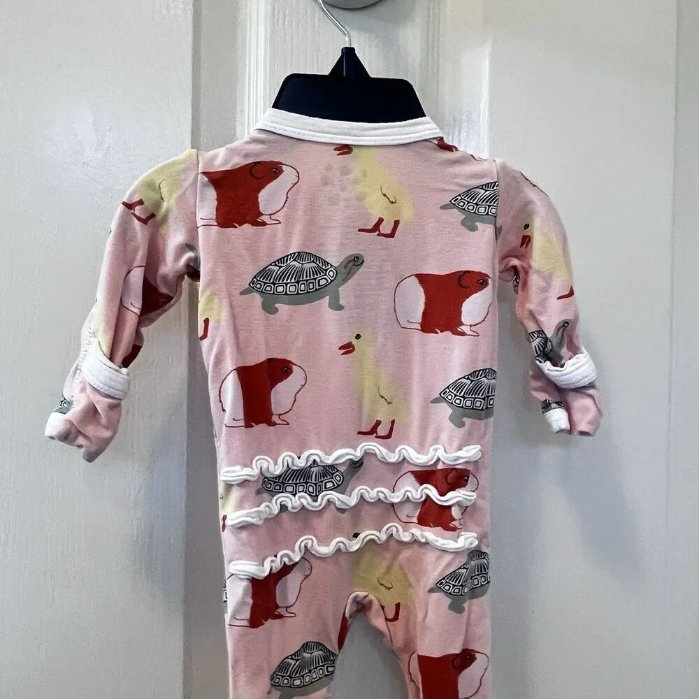 KicKee Pants Peach Blossom Pets Ruffle One Piece Footie Zippy Bamboo Newborn